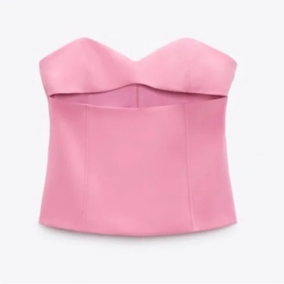 NWT Zara Barbie Pink Strapless Corset top with cut out fitted crop top L - Picture 6 of 9